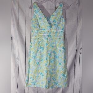 Tahiti Reef Club Dress Sz L Sleeveless Cotton Sheath In Turquoise/Citron Floral